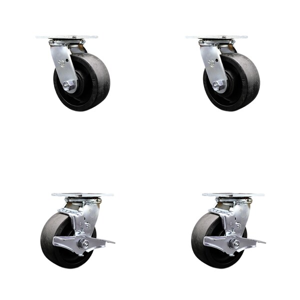 5 Inch Glass Filled Nylon Swivel Caster Set with Ball Bearings 2 Brakes SCC